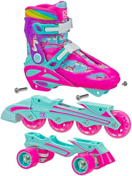 Roller Derby Girls Sprinter 2N1 Quad and Inline Skates Combo - Unicorn Size 3-6