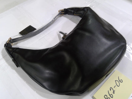 Shoulder Bag Womens Medium Black Faux Leather Hobo Purse Gold Hardware New