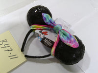 Disney Minnie Mouse Sequin Ear Headband Tie-Dye Bow Black Hair Accessory New
