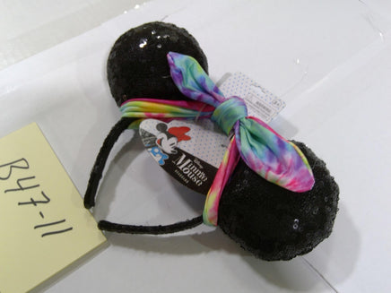 Disney Minnie Mouse Sequin Ear Headband Tie-Dye Bow Black Hair Accessory New