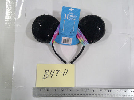 Disney Minnie Mouse Sequin Ear Headband Tie-Dye Bow Black Hair Accessory New