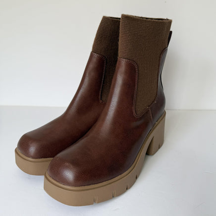 Sun + Stone Boots Womens Size 9 Brown Verity Sock Chelsea Lug Sole Block Heel