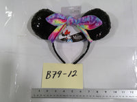 Disney Minnie Mouse Sequin Ear Headband Tie-Dye Bow Black Hair Accessory New