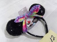Disney Minnie Mouse Sequin Ear Headband Tie-Dye Bow Black Hair Accessory New