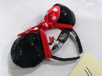 Disney Minnie Mouse Sequin Ear Headband Red Polka Dot Bow Black Accessory New
