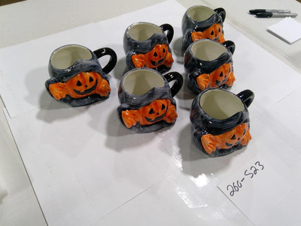 Hyde And Eek Halloween Pumpkin Coffee Mugs Set Of 6 Figural Jack-O-Lanterns