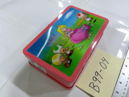 Super Mario Bros Nintendo Peach Toad Tin Box Case Storage Pink Glossy Used