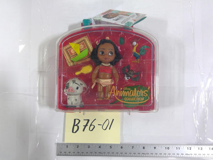 Disney Animators Collection Moana 3in Doll Playset Case Pua Heihei Toy Figures