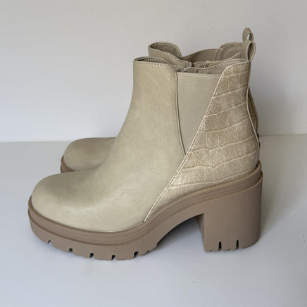 Sun + Stone Boots Womens Size 7 Ecru Croc Veronikaap Lug Sole Block Heel Ankle