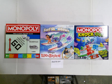 Hasbro Family Board Game Lot Monopoly Disney Lilo & Stitch Knock Out New Sealed