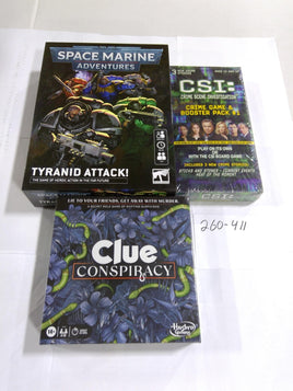 Clue Conspiracy CSI Crime Game Space Marine Adventures Family Lot New Sealed