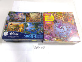 Disney Magic Puzzle Company Lot 2 Kinkade 4x500 Puzzled Patron 1000pc Multicolor