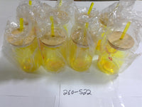 Yellow Plastic Tumblers With Wood Lids Straws Set Of 8 Reusable Drink Cups