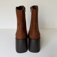 Sun + Stone Boots Womens Size 8 Russet Tiannaa Faux Suede Block Heel Square Toe