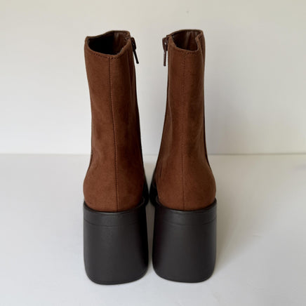 Sun + Stone Boots Womens Size 8 Russet Tiannaa Faux Suede Block Heel Square Toe