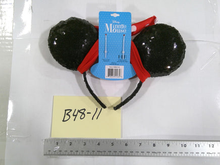 Disney Minnie Mouse Sequin Ear Headband Red Polka Dot Bow Black Accessory New