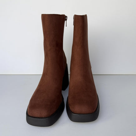 Sun + Stone Boots Womens Size 8 Brown Russet Tiannaaf Ankle Block Heel Side Zip