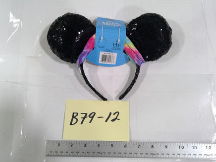 Disney Minnie Mouse Sequin Ear Headband Tie-Dye Bow Black Hair Accessory New