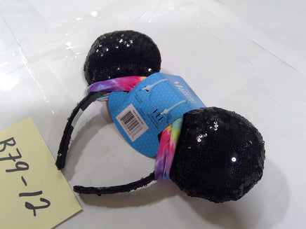 Disney Minnie Mouse Sequin Ear Headband Tie-Dye Bow Black Hair Accessory New