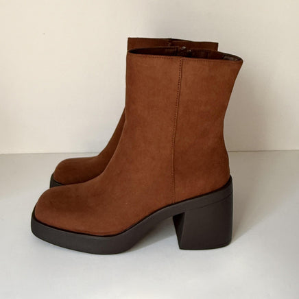 Sun + Stone Ankle Boots Womens Size 9 Brown Russet Tiannaa Block Heel Square Toe