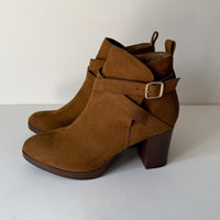 Style & Co Boots Womens Size 9.5 Brown ZAHARAA Ankle Block Heel Faux Suede Zip
