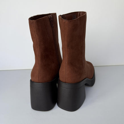 Sun + Stone Boots Womens Size 8 Brown Russet Tiannaaf Ankle Block Heel Side Zip