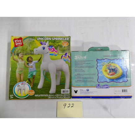 Play Day Unicorn Sprinkler & SwimWays Disney Stitch Pool Float Bundle New NIB