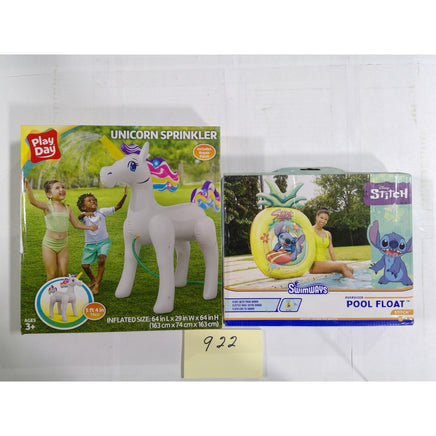 Play Day Unicorn Sprinkler & SwimWays Disney Stitch Pool Float Bundle New NIB