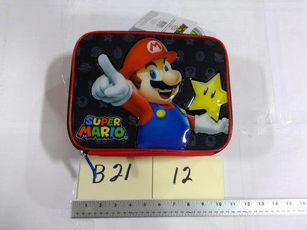 Super Mario Bros Kids Padded Tote Bag Mario Star Zip Case Red Black New