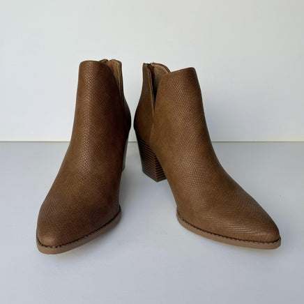 Sun + Stone Boots Womens Size 9 Cognac Snake ELIZAAP Ankle Booties Block Heel