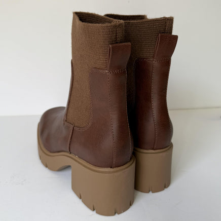 Sun + Stone Boots Womens Size 9 Brown Verity Sock Chelsea Lug Sole Block Heel