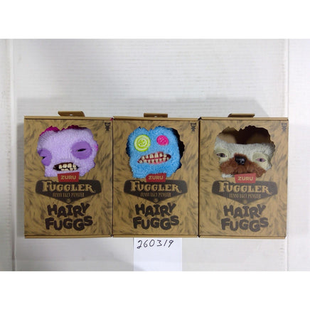 Zuru Fuggler Hairy Fuggs Funny Ugly Monster Plush Set of 3 New Purple Blue White