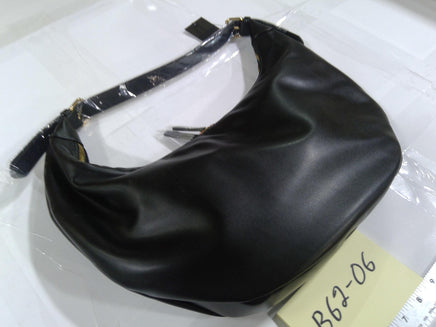 Shoulder Bag Womens Medium Black Faux Leather Hobo Purse Gold Hardware New
