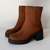 Sun + Stone Boots Womens Size 7.5 Brown Tianna Square Toe Block Heel Side Zip