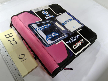Case It Dual 2-in-1 Zipper Binder Pink 3in Ring Capacity Kids School Organizer
