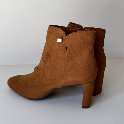 Alfani Boots Womens Size 8.5 Cognac Suede Ankle Booties Block Heel Zip PAAMF