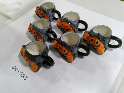 Hyde And Eek Halloween Pumpkin Coffee Mugs Set Of 6 Figural Jack-O-Lanterns