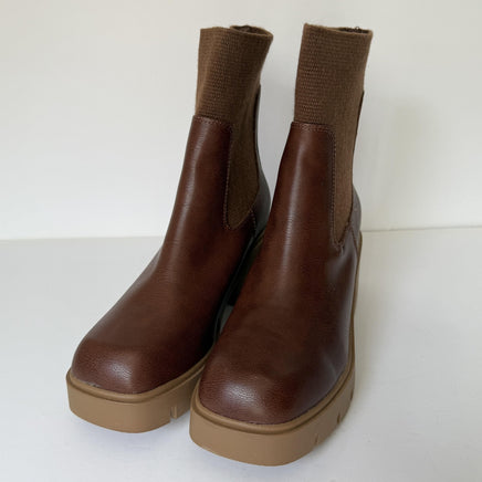 Sun + Stone Boots Womens Size 9 Brown Verity Sock Chelsea Lug Sole Block Heel