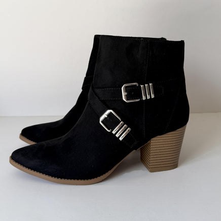 Sun + Stone Boots Womens Size 9.5 Black Elyssa Ankle Booties Block Heel Buckle