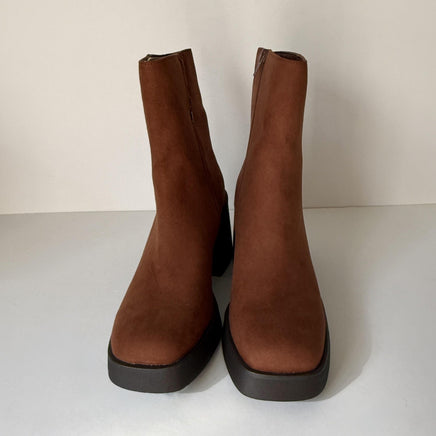 Sun + Stone Ankle Boots Womens Size 9 Brown Russet Tiannaa Block Heel Square Toe