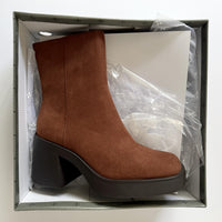 Sun + Stone Boots Womens Size 8 Russet Tiannaa Faux Suede Block Heel Square Toe