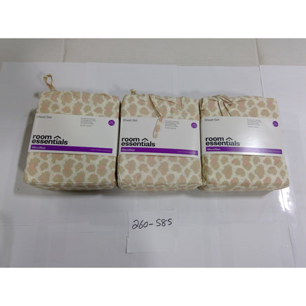 Room Essentials Sheet Set Twin XL Tan Pink Ikat Microfiber NEW 3pc Bedding