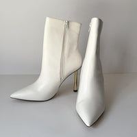 Rorie Ankle Boots Womens Size 9 White Pointed Toe Metal Stiletto Heel Side Zip