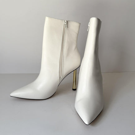 Rorie Ankle Boots Womens Size 9 White Pointed Toe Metal Stiletto Heel Side Zip