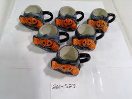 Hyde And Eek Halloween Pumpkin Coffee Mugs Set Of 6 Figural Jack-O-Lanterns