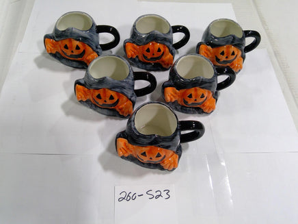 Hyde And Eek Halloween Pumpkin Coffee Mugs Set Of 6 Figural Jack-O-Lanterns