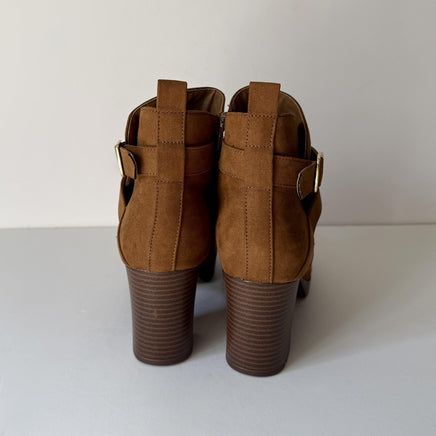 Style & Co Boots Womens Size 9.5 Brown ZAHARAA Ankle Block Heel Faux Suede Zip
