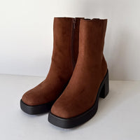 Sun + Stone Boots Womens Size 7.5 Brown Tianna Square Toe Block Heel Side Zip
