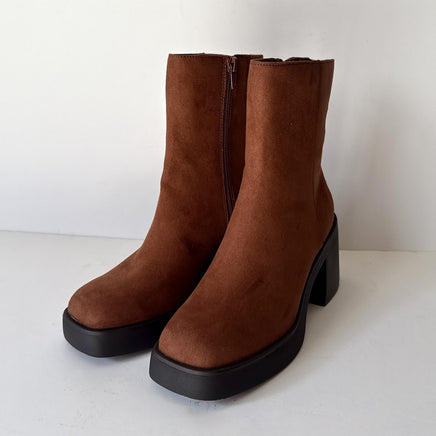 Sun + Stone Boots Womens Size 7.5 Brown Tianna Square Toe Block Heel Side Zip