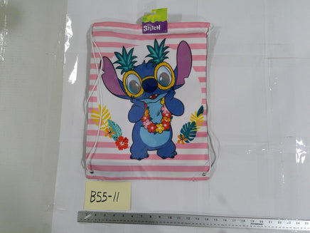 Disney Stitch Gym Bag Girls Medium Pink Striped Drawstring Tropical NWT